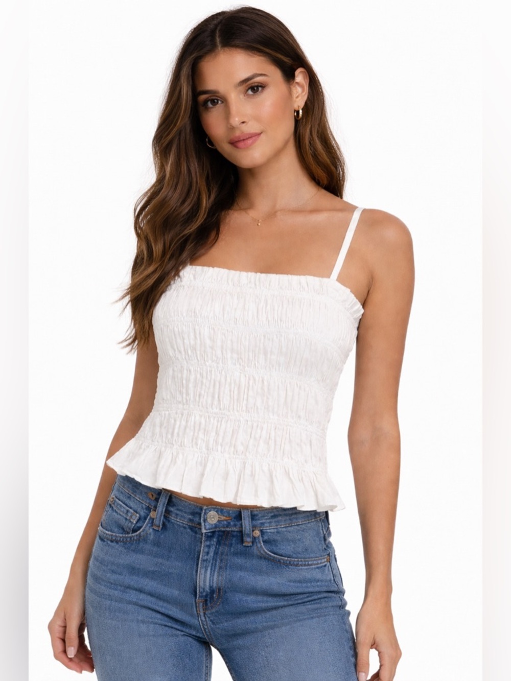 LAUDE the Label Cream Smocked Stretch Camisole Tank Top Ethical Cotton Small